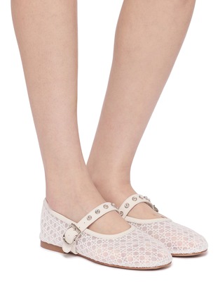 Figure View - Click To Enlarge - PEDDER RED - Remi Crystal Embellished Mesh Mary Jane Flats