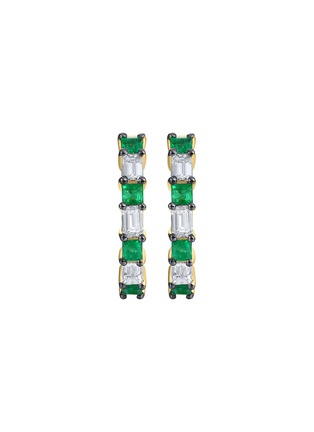 Detail View - Click To Enlarge - LC COLLECTION JEWELLERY - 18K Gold Diamond Emerald Hoop Earrings