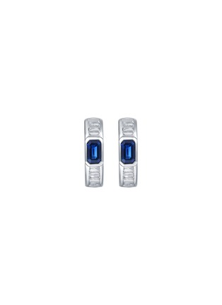 Detail View - Click To Enlarge - LC COLLECTION JEWELLERY - 18K White Gold Diamond Blue Sapphire Hoop Earrings