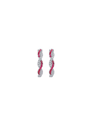 Detail View - Click To Enlarge - LC COLLECTION JEWELLERY - 18K White Gold Diamond Ruby Hoop Earrings