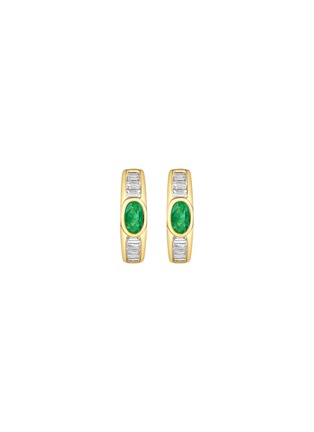 Detail View - Click To Enlarge - LC COLLECTION JEWELLERY - 18K Gold Baguette Cut Diamond Emerald Hoop Earrings