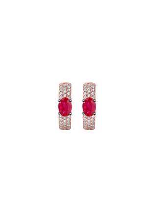 Detail View - Click To Enlarge - LC COLLECTION JEWELLERY - Oval 18K Rose Gold Diamond Ruby Hoop Earrings