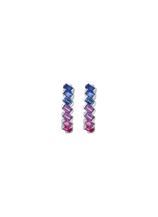 Detail View - Click To Enlarge - LC COLLECTION JEWELLERY - Gradient 18K White Gold Multi Sapphire Ruby Hoop Earrings