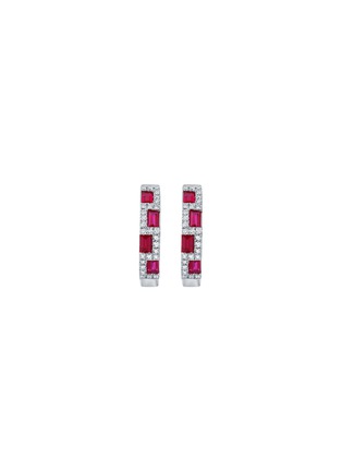 Detail View - Click To Enlarge - LC COLLECTION JEWELLERY - Geometric 18K White Gold Diamond Ruby Hoop Earrings