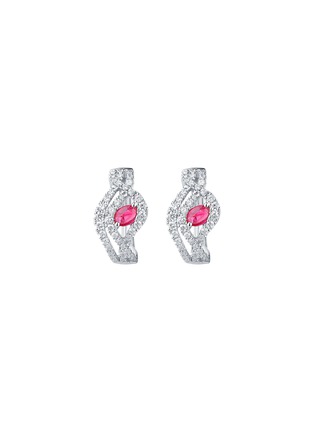 Detail View - Click To Enlarge - LC COLLECTION JEWELLERY - Marquise 18K White Gold Diamond Ruby Hoop Earrings