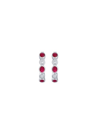 Detail View - Click To Enlarge - LC COLLECTION JEWELLERY - Alternating 18K White Gold Diamond Ruby Hoop Earrings