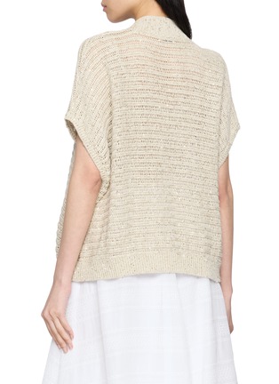 Back View - Click To Enlarge - BRUNELLO CUCINELLI - Short Sleeve Sequinned Open Knit Linen Cardigan