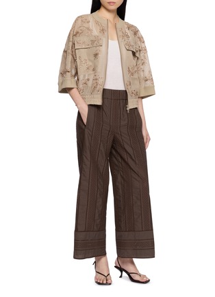 Figure View - Click To Enlarge - BRUNELLO CUCINELLI - Embroidered Eyelet Wide Leg Pants