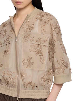  - BRUNELLO CUCINELLI - Sequin Floral Embroidered Cotton Gauze Bomber Jacket