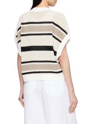 Back View - Click To Enlarge - BRUNELLO CUCINELLI - Striped Open Knit Cap Sleeve Top