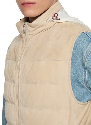  - BRUNELLO CUCINELLI - Detachable Hood Padded Suede Leather Down Vest