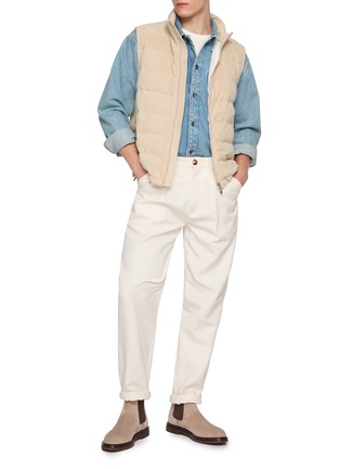 Figure View - Click To Enlarge - BRUNELLO CUCINELLI - Detachable Hood Padded Suede Leather Down Vest