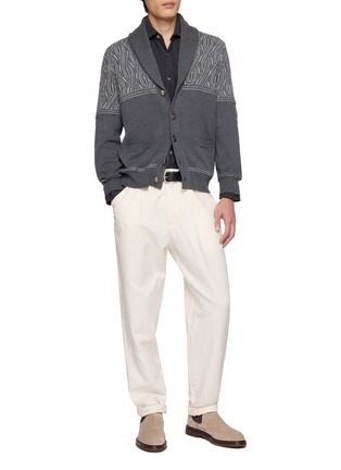 Figure View - Click To Enlarge - BRUNELLO CUCINELLI - Shawl Collar Cotton Gauze Knit Cardigan