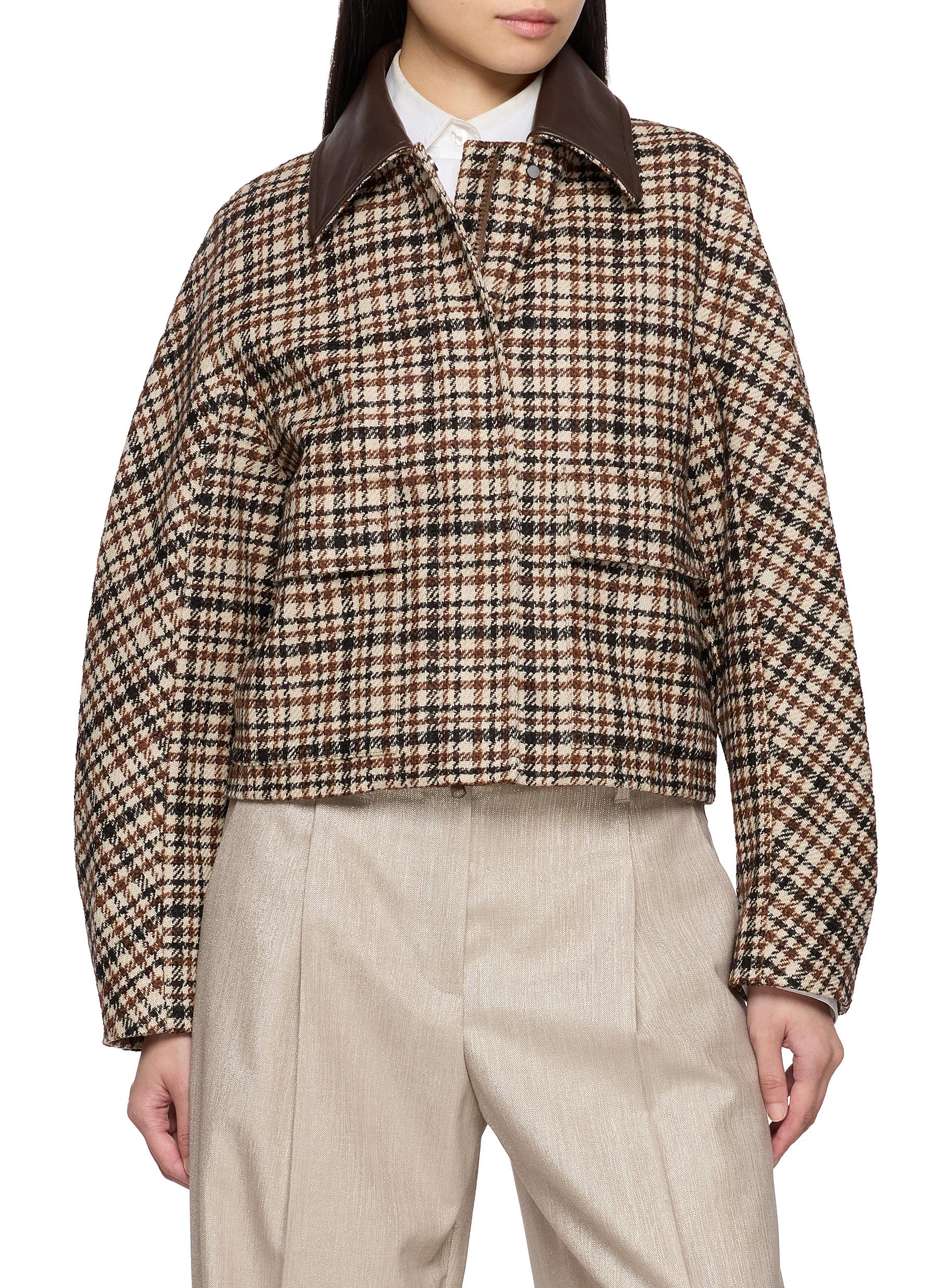 BRUNELLO CUCINELLI | Leather Collar Chequered Jacket | Women