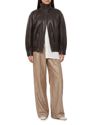 Figure View - Click To Enlarge - BRUNELLO CUCINELLI - Metallic Finish Wide Leg Denim Jeans