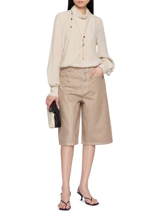 Figure View - Click To Enlarge - BRUNELLO CUCINELLI - Long Sleeve Draped Scarf Neck Blouse