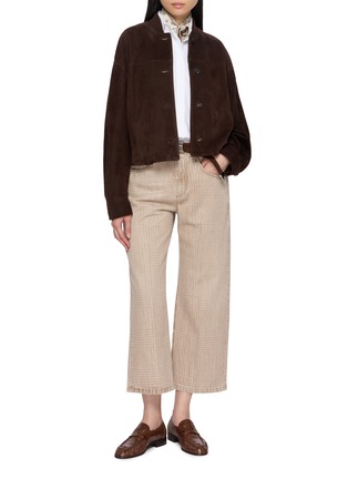 Figure View - Click To Enlarge - BRUNELLO CUCINELLI - Straight Leg Fringed Crop Light Wash Jeans