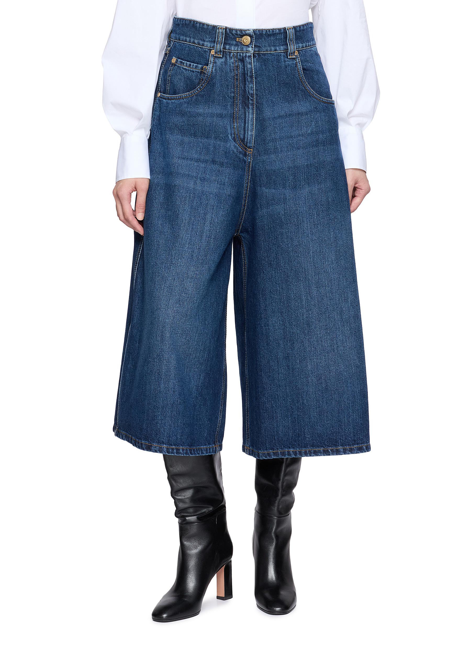 BRUNELLO CUCINELLI デニムパンツ　ウエストゴム　Sサイズ BRUNELLO CUCINELLI | Wide Leg Authentic Denim Cropped Pants