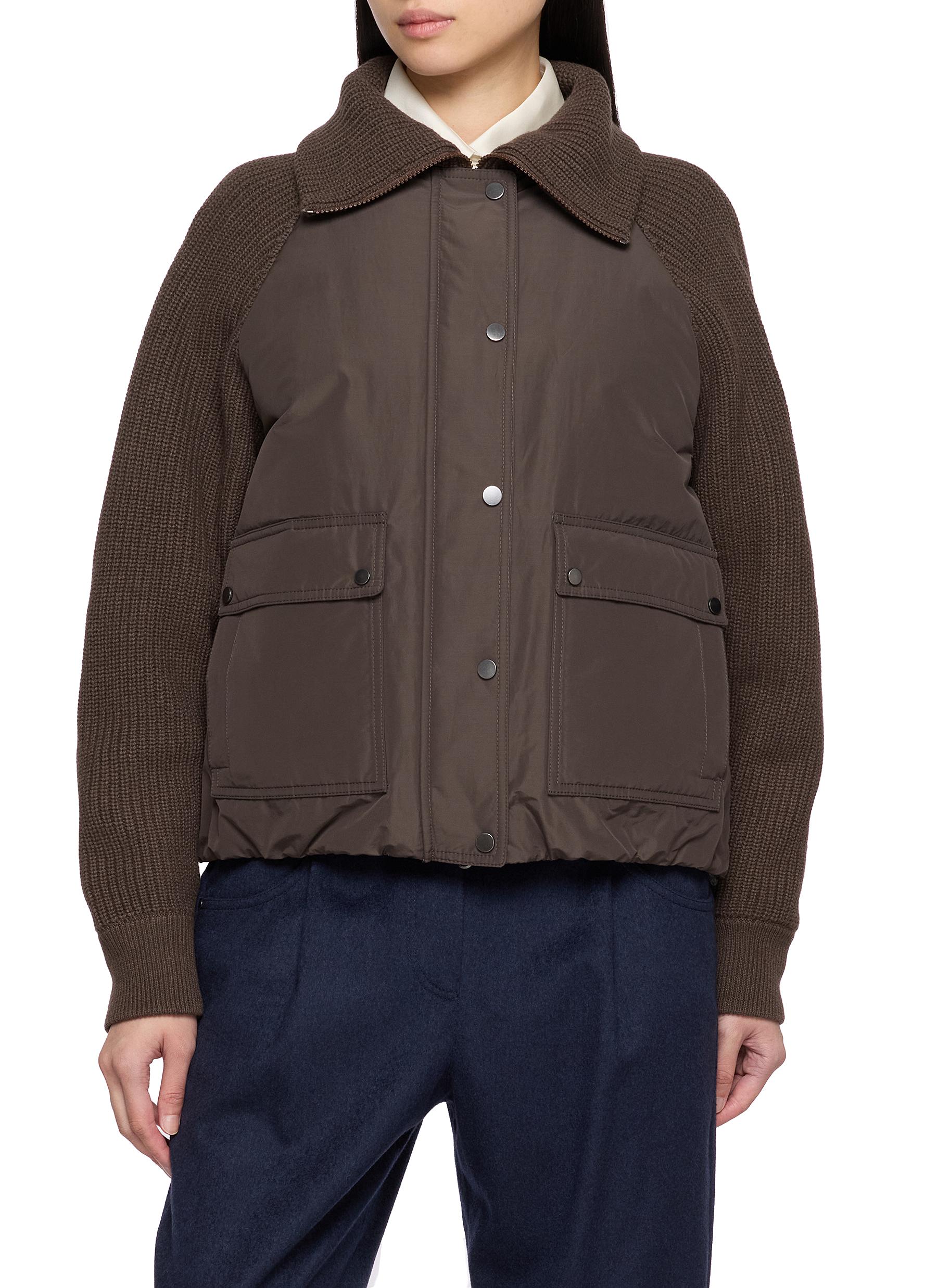 BRUNELLO CUCINELLI | High Neck Knit Sleeve Down-Filled Jacket