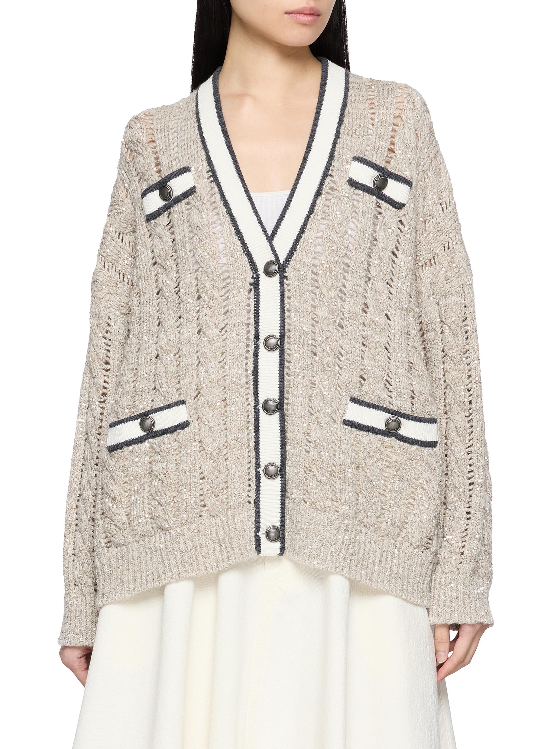 BRUNELLO CUCINELLI | Sequin Open Knit Cardigan | Women | Lane Crawford