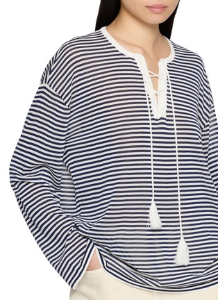  - MO&CO. - Long Sleeve Lace Up Striped Top