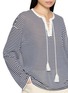  - MO&CO. - Long Sleeve Lace Up Striped Top