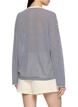 Back View - Click To Enlarge - MO&CO. - Long Sleeve Lace Up Striped Top