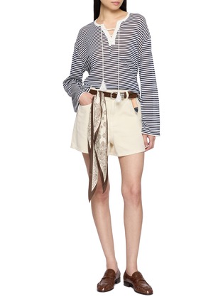 Figure View - Click To Enlarge - MO&CO. - Long Sleeve Lace Up Striped Top