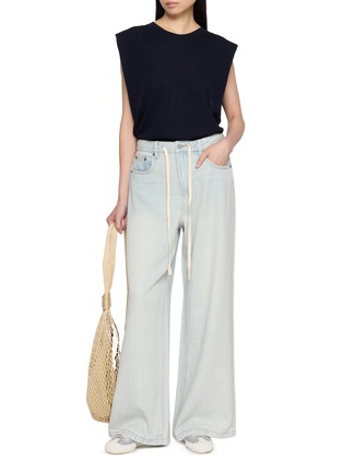 Figure View - Click To Enlarge - MO&CO. - Drawstring Waistband Wide Leg Jeans