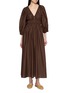 MATTEAU Shirred Plunge Cotton Midi Dress