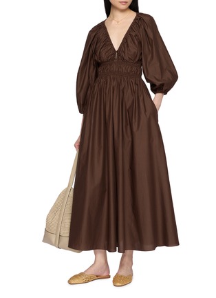 Figure View - Click To Enlarge - MATTEAU - Shirred Plunge Cotton Midi Dress