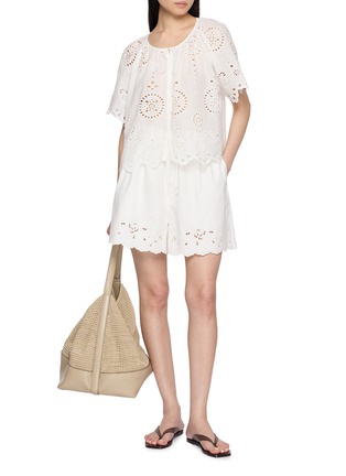 Figure View - Click To Enlarge - MATTEAU - Short Sleeve Floral Broderie Cotton Blouse