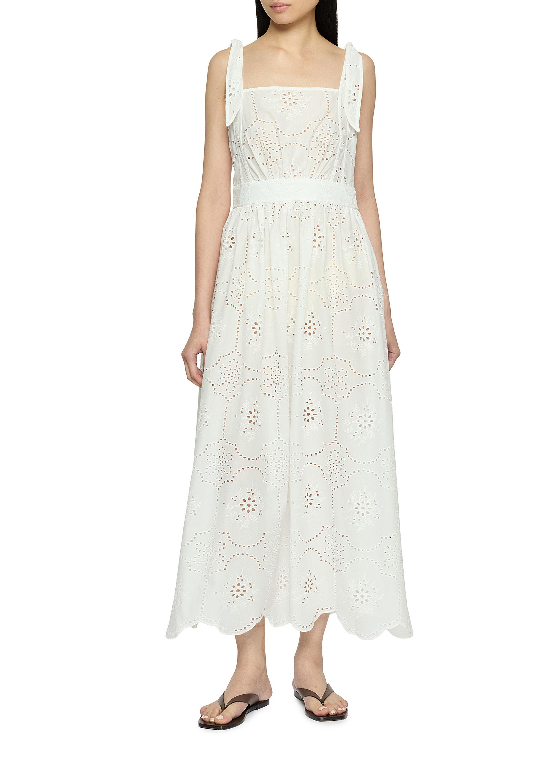 matteau broderie cotton midi dress MATTEAU | Broderie Shoulder Tie Cotton Midi Dress | Women