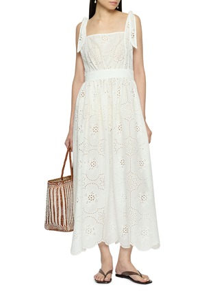 Figure View - Click To Enlarge - MATTEAU - Broderie Shoulder Tie Cotton Midi Dress