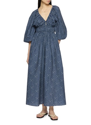 Figure View - Click To Enlarge - MATTEAU - Shirred Plunge Cotton Midi Dress