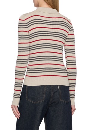 Back View - Click To Enlarge - THE ELDER STATESMAN - Libeccio Stripe Ribbed Knit Polo Top