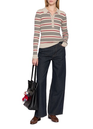 Figure View - Click To Enlarge - THE ELDER STATESMAN - Libeccio Stripe Ribbed Knit Polo Top