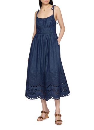 Figure View - Click To Enlarge - ZIMMERMANN - Tie Strap Broderie Anglaise Midi Dress