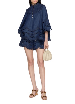 Figure View - Click To Enlarge - ZIMMERMANN - Embroidered Cut Out Cotton Shorts