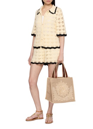 Figure View - Click To Enlarge - ZIMMERMANN - Drawstring Eyelet Cotton Knit Shorts