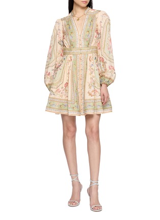 Figure View - Click To Enlarge - ZIMMERMANN - Roselight Plunge Floral Linen Mini Dress