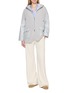 Figure View - Click To Enlarge - HERNO - Hybrid Knit Hooded Zip-Up Coat