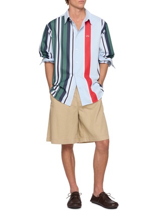 Figure View - Click To Enlarge - LOEWE - Anagram Back Pocket Cotton Chambray Shorts