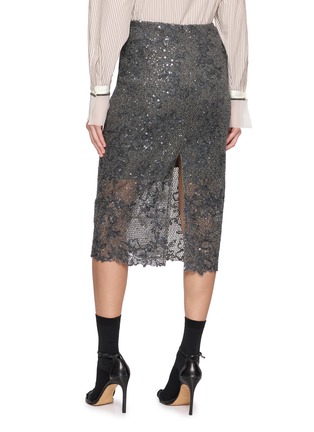 Back View - Click To Enlarge - BRUNELLO CUCINELLI - Embroidered Lace Mesh Midi Skirt