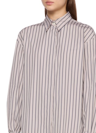 Detail View - Click To Enlarge - BRUNELLO CUCINELLI - Striped Long Sleeve Tie Shirt