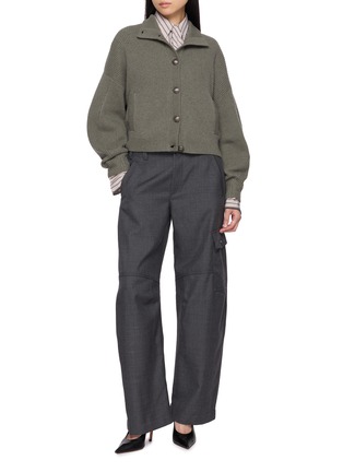 Figure View - Click To Enlarge - BRUNELLO CUCINELLI - Curved Sleeve High Neck Cardigan