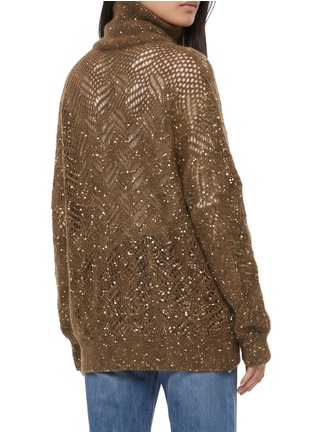 Back View - Click To Enlarge - BRUNELLO CUCINELLI - Sequin Embellished Open Knit Cardigan