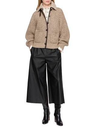 Figure View - Click To Enlarge - BRUNELLO CUCINELLI - Button Up Fuzzy High Collar Knit Cardigan