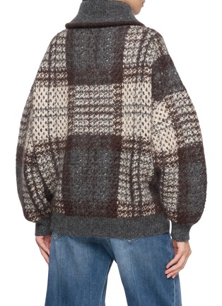 Back View - Click To Enlarge - BRUNELLO CUCINELLI - Plaid Zip Up High Neck Knit Cardigan