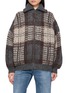 BRUNELLO CUCINELLI Plaid Zip Up High Neck Knit Cardigan